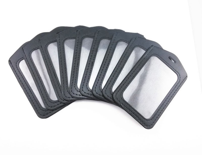 yueton 10pcs Vertical Style Leather Business ID Badge Card Holder, Name Card Business Card Holder Tag with Long Neck Strap Band Lanyard (Black) - Image 3